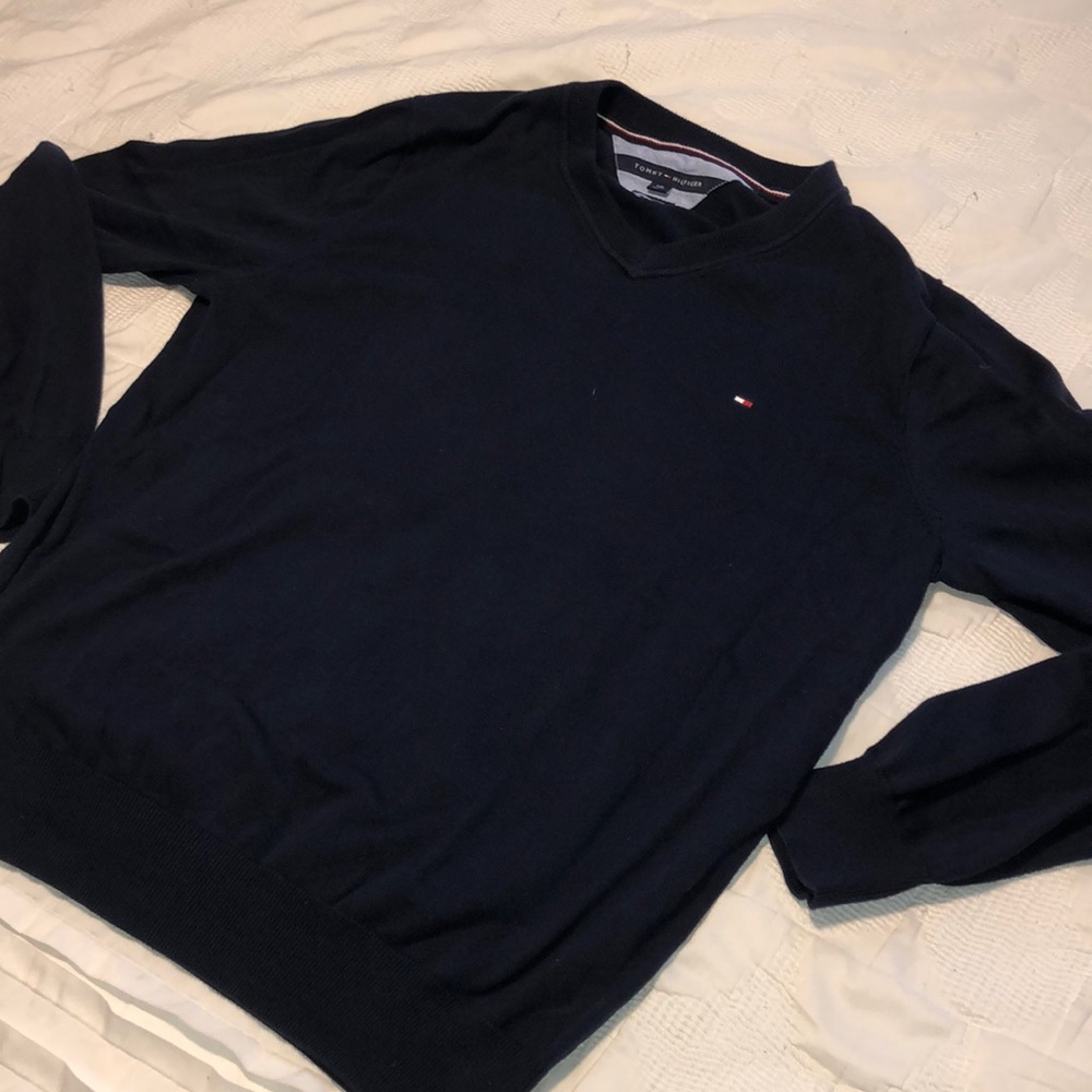 Tommy Hilfiger V Neck Sweater Pullover Navy Blue